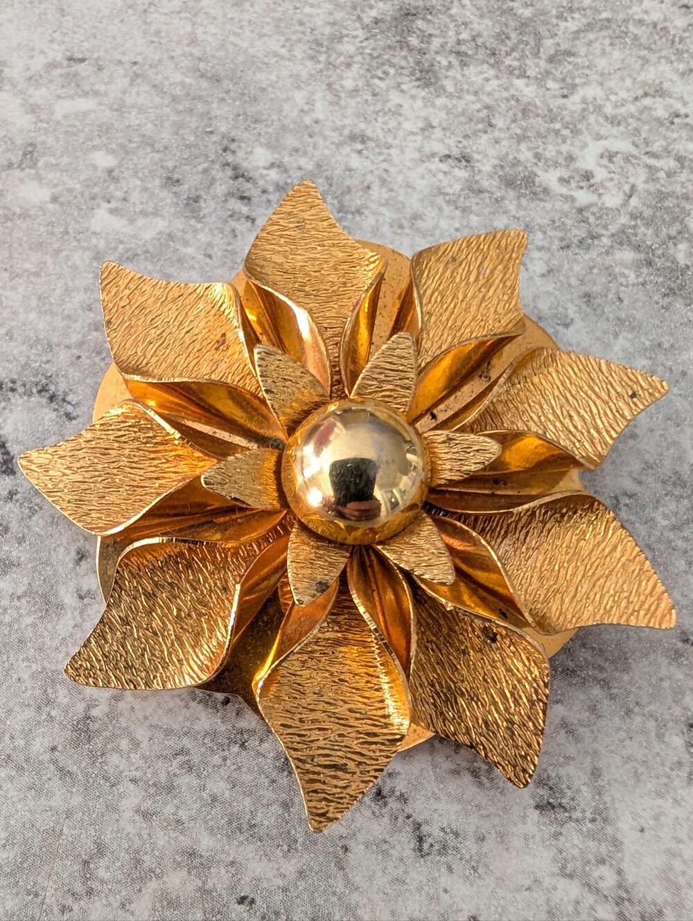 Vintage Lieba USA Ornate Layered Textured Flower Scarf Clip